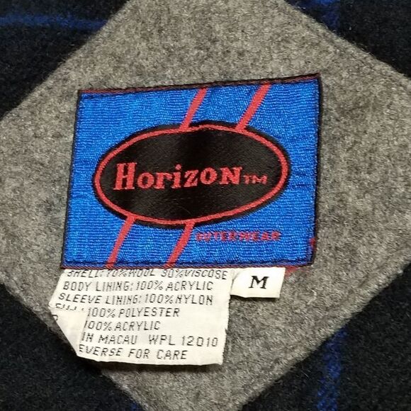 Vintage 80s Horizon Outerwear Black Gray Wool Filled Puffer Bomber Jacket Medium - Picture 15 of 16